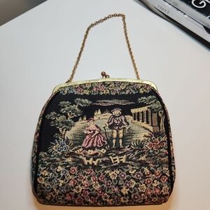 Vintage Floral Tapestry Clutch with Chain